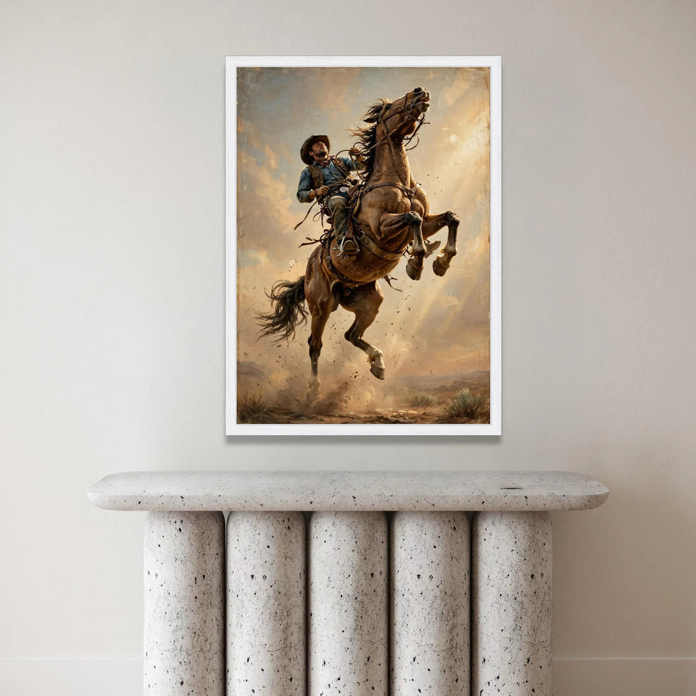 Cowboy Riding Bucking Horse Canvas, Western Rodeo Wall Art, Dynamic Equestrian Scene, Rustic Home Decor, Adventure Canvas Canvas Print Art