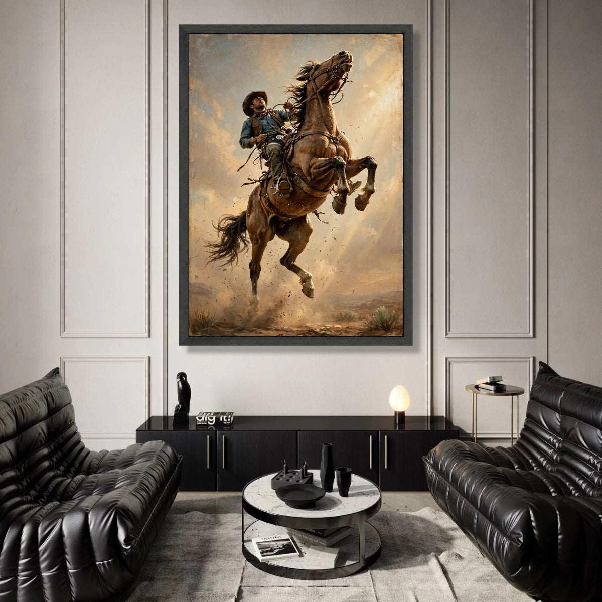 Cowboy Riding Bucking Horse Canvas, Western Rodeo Wall Art, Dynamic Equestrian Scene, Rustic Home Decor, Adventure Canvas Canvas Print Art