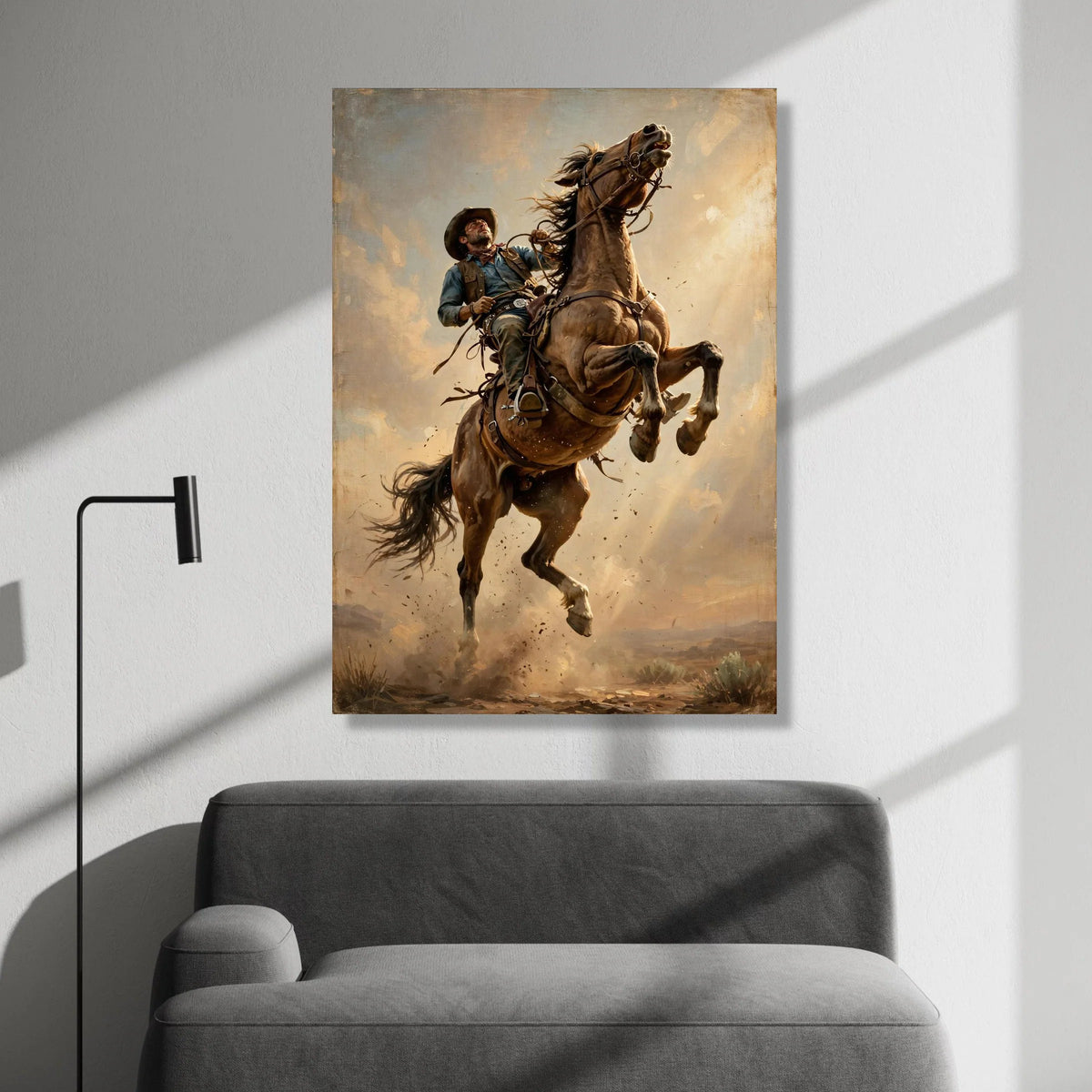 Cowboy Riding Bucking Horse Canvas, Western Rodeo Wall Art, Dynamic Equestrian Scene, Rustic Home Decor, Adventure Canvas Canvas Print Art