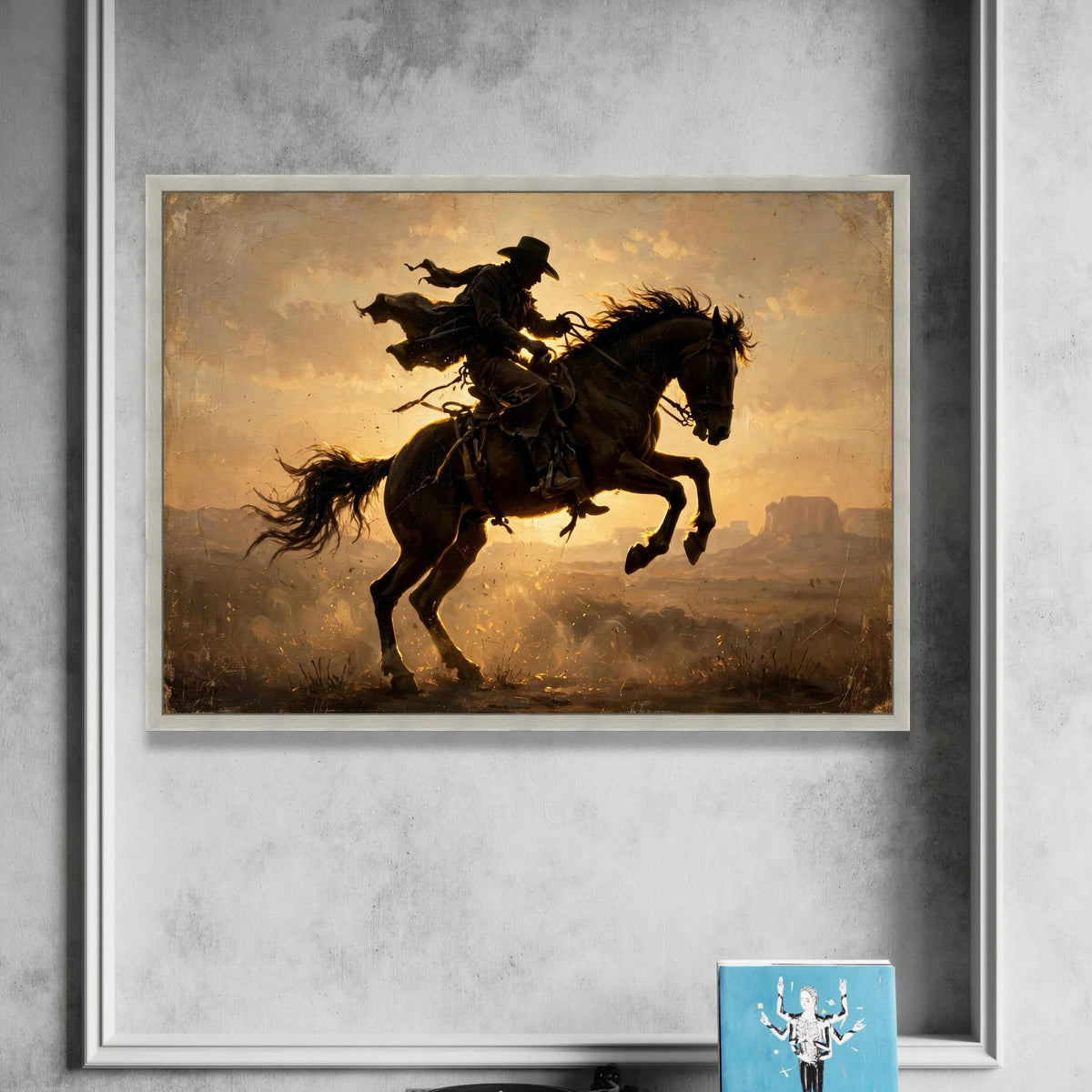 Western Cowboy Riding Horse Canvas, Sunset Silhouette Wall Art, Wild West Scene, Equestrian Home Décor, Rustic Canvas Canvas Print Art
