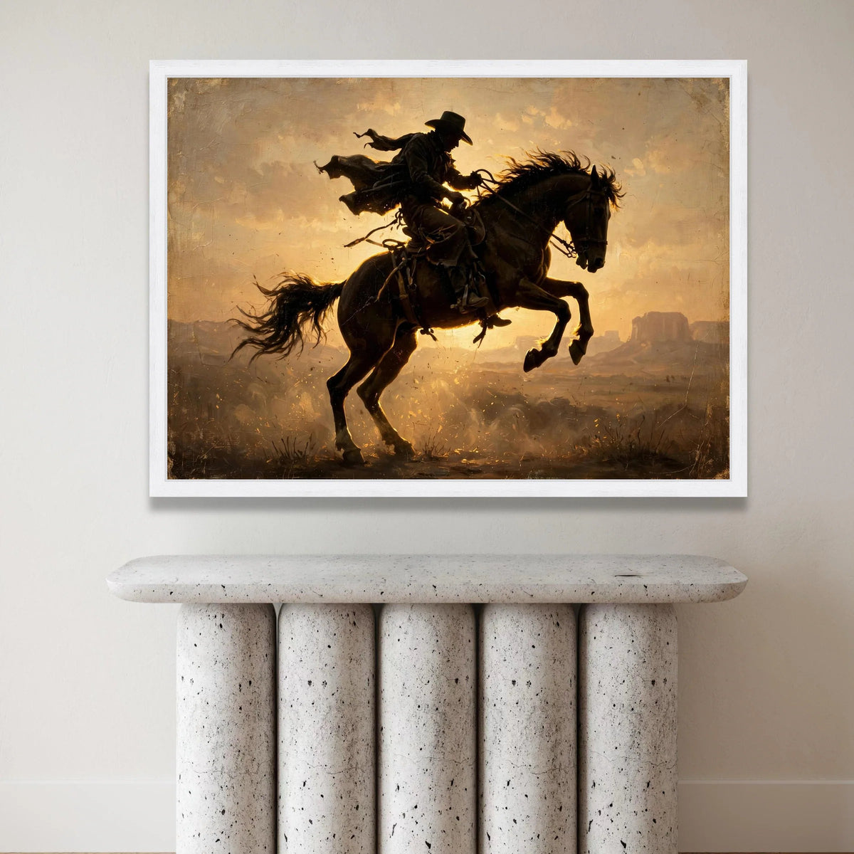 Western Cowboy Riding Horse Canvas, Sunset Silhouette Wall Art, Wild West Scene, Equestrian Home Décor, Rustic Canvas Canvas Print Art