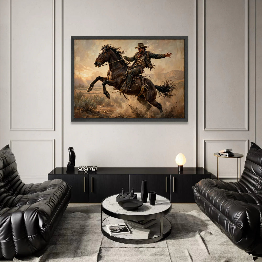 Dynamic Cowboy Horseback Riding Canvas, Western Wild West Scene, Rustic Adventure Wall Art, Equestrian Canvas Decor, Ready Canvas Print Art