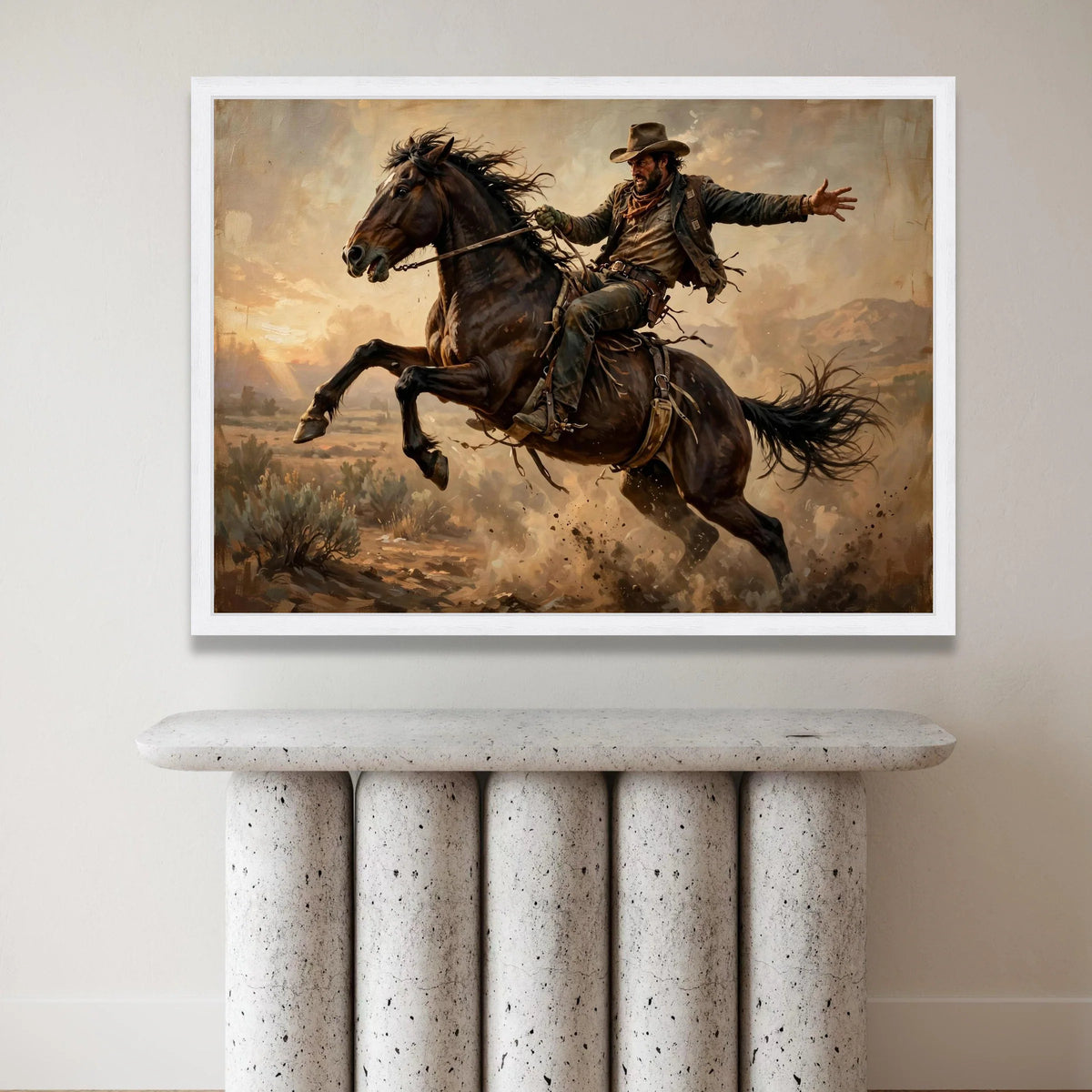 Dynamic Cowboy Horseback Riding Canvas, Western Wild West Scene, Rustic Adventure Wall Art, Equestrian Canvas Decor, Ready Canvas Print Art