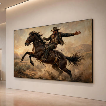 Dynamic Cowboy Horseback Riding Canvas, Western Wild West Scene, Rustic Adventure Wall Art, Equestrian Canvas Decor, Ready Canvas Print Art