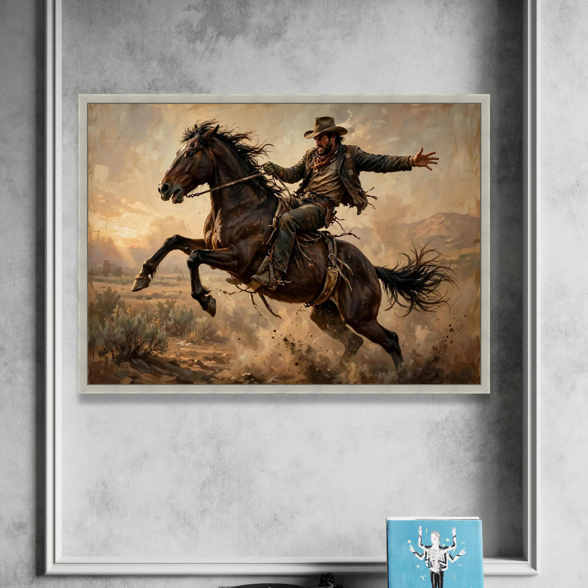 Dynamic Cowboy Horseback Riding Canvas, Western Wild West Scene, Rustic Adventure Wall Art, Equestrian Canvas Decor, Ready Canvas Print Art