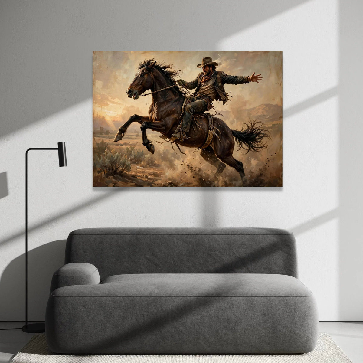 Dynamic Cowboy Horseback Riding Canvas, Western Wild West Scene, Rustic Adventure Wall Art, Equestrian Canvas Decor, Ready Canvas Print Art