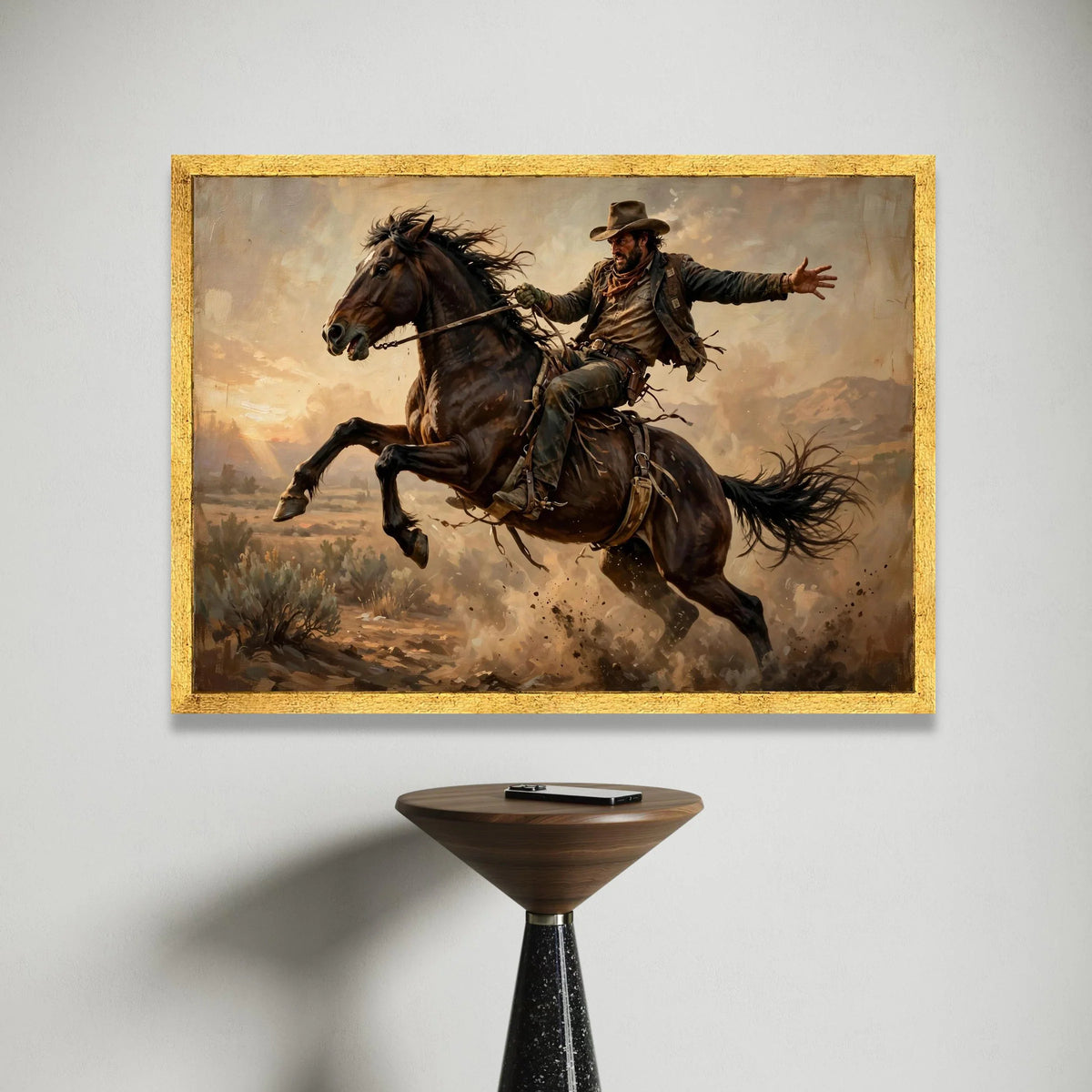 Dynamic Cowboy Horseback Riding Canvas, Western Wild West Scene, Rustic Adventure Wall Art, Equestrian Canvas Decor, Ready Canvas Print Art