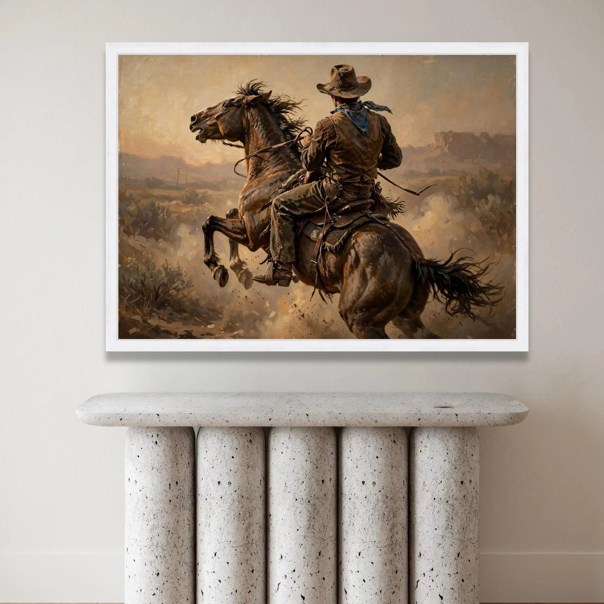 Western Cowboy Riding Horse Canvas, Wild West Equestrian Wall Art, Rustic Ranch Scene Canvas, Western Cowboy Home Decor Canvas Print Art