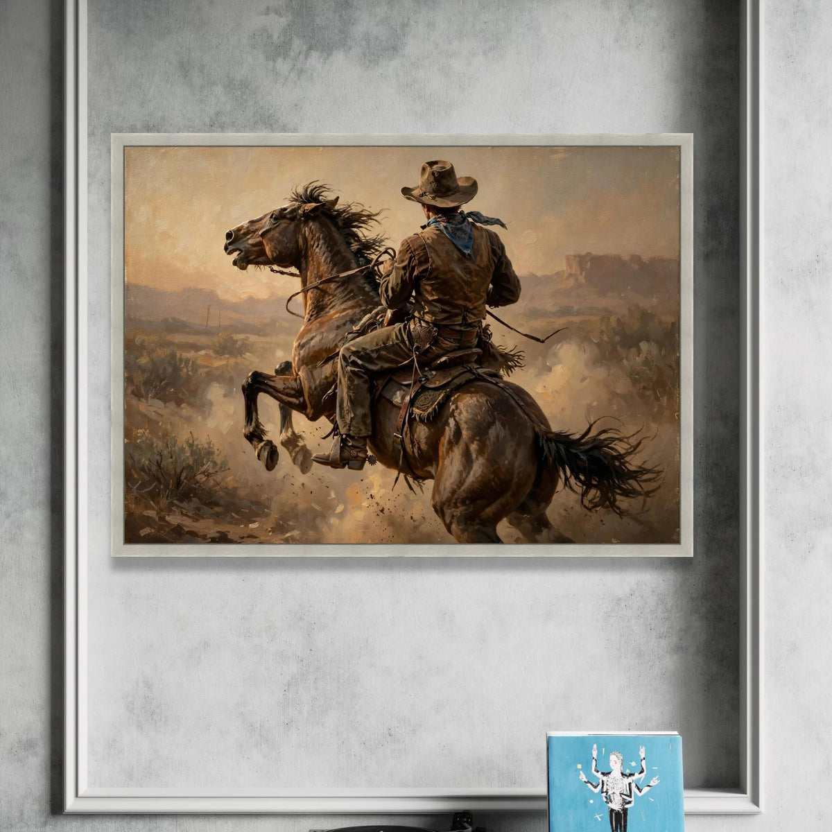 Western Cowboy Riding Horse Canvas, Wild West Equestrian Wall Art, Rustic Ranch Scene Canvas, Western Cowboy Home Decor Canvas Print Art