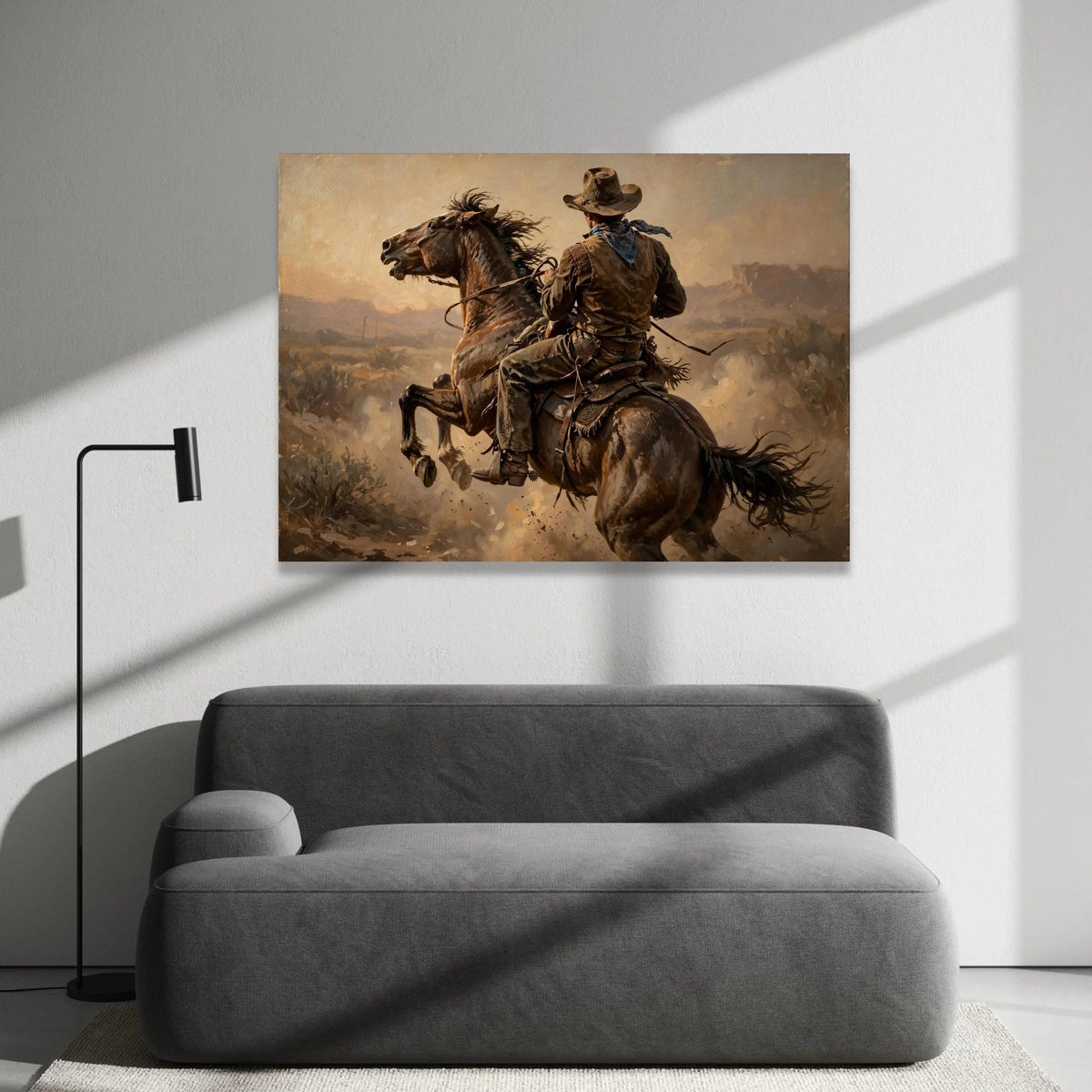 Western Cowboy Riding Horse Canvas, Wild West Equestrian Wall Art, Rustic Ranch Scene Canvas, Western Cowboy Home Decor Canvas Print Art
