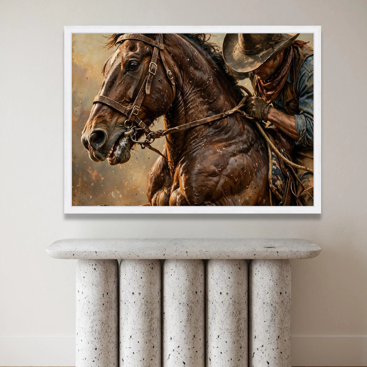 Dynamic Cowboy Riding Horse Canvas, Western Equestrian Wall Art, Rustic Horseback Scene, Country Lifestyle Canvas, Ready to Canvas Print Art