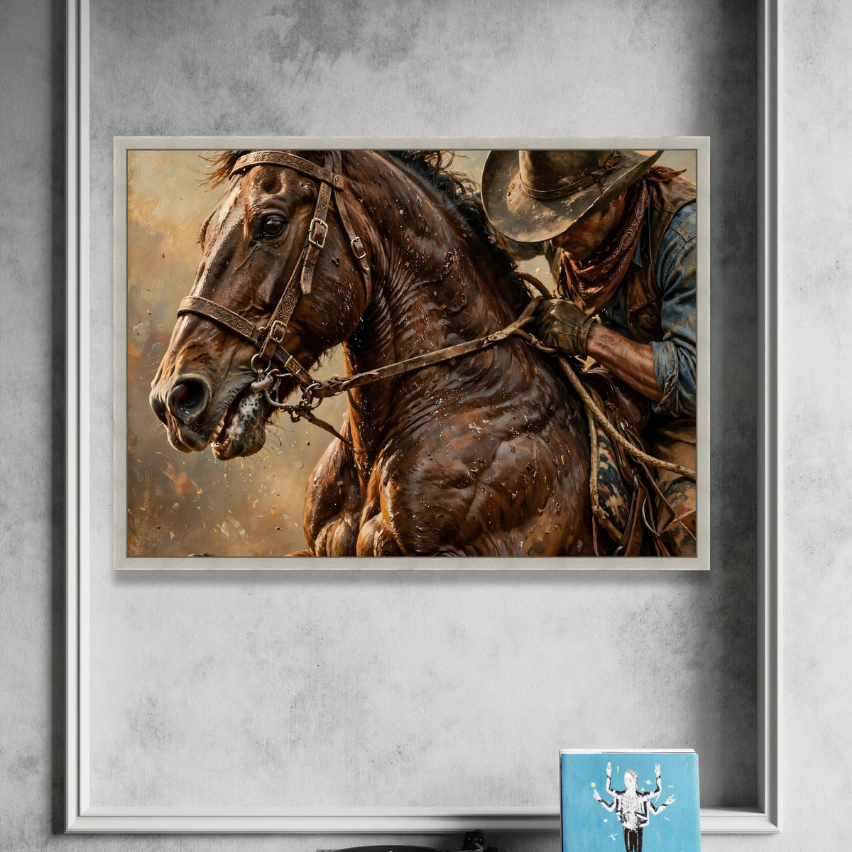 Dynamic Cowboy Riding Horse Canvas, Western Equestrian Wall Art, Rustic Horseback Scene, Country Lifestyle Canvas, Ready to Canvas Print Art