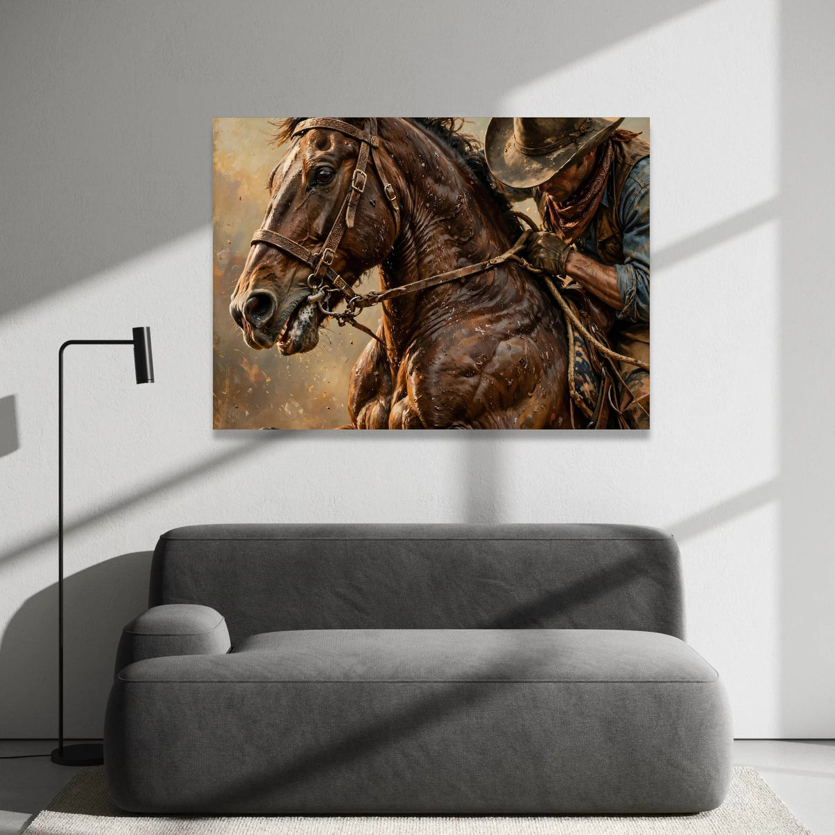 Dynamic Cowboy Riding Horse Canvas, Western Equestrian Wall Art, Rustic Horseback Scene, Country Lifestyle Canvas, Ready to Canvas Print Art