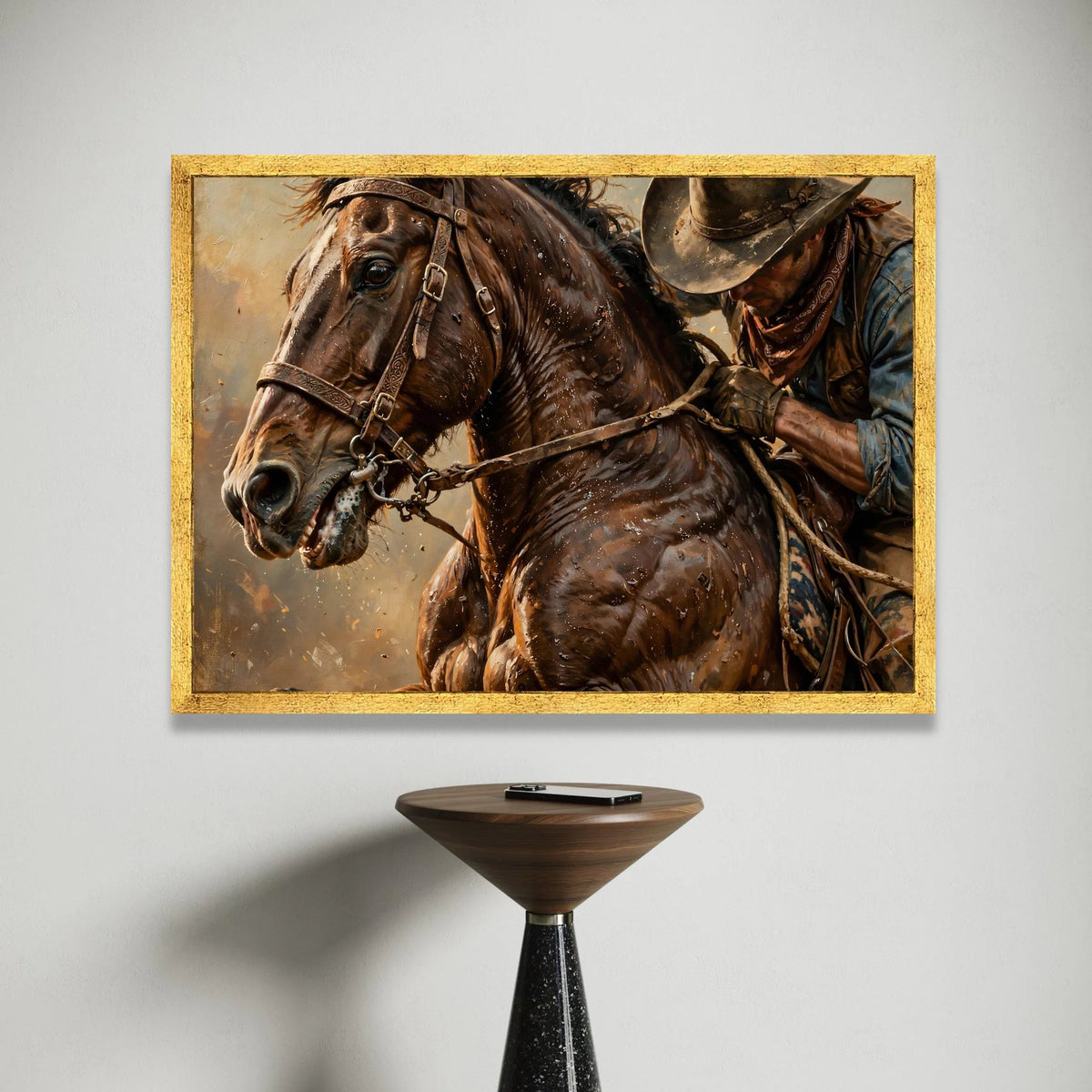 Dynamic Cowboy Riding Horse Canvas, Western Equestrian Wall Art, Rustic Horseback Scene, Country Lifestyle Canvas, Ready to Canvas Print Art