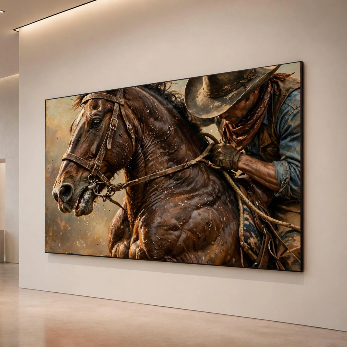 Dynamic Cowboy Riding Horse Canvas, Western Equestrian Wall Art, Rustic Horseback Scene, Country Lifestyle Canvas, Ready to Canvas Print Art