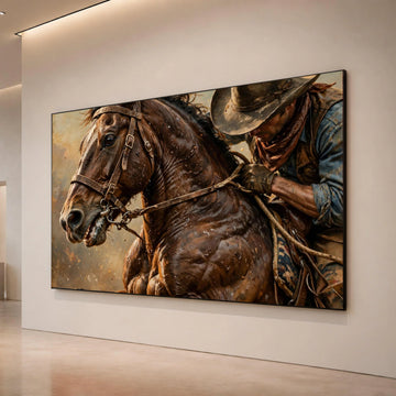 Dynamic Cowboy Riding Horse Canvas, Western Equestrian Wall Art, Rustic Horseback Scene, Country Lifestyle Canvas, Ready to Canvas Print Art