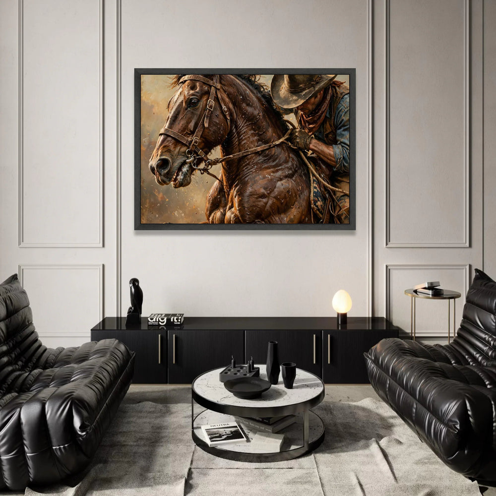 Dynamic Cowboy Riding Horse Canvas, Western Equestrian Wall Art, Rustic Horseback Scene, Country Lifestyle Canvas, Ready to Canvas Print Art