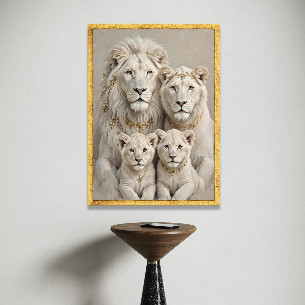 Elegant White Lion Family Portrait Canvas, Regal Animal Wall Art, Royal Wildlife Decoration, Luxury Home Canvas, Ready to Canvas Print Art