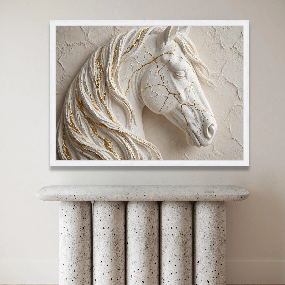 Elegant White Horse Canvas Wall Art, Golden Veins Decorative Horse Portrait, Modern Animal Canvas, Stylish Home Wall Canvas Print Art