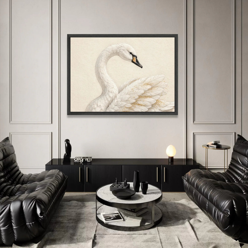 Elegant White Swan Canvas Wall Art, Graceful Bird Feather Design, Serene Animal Decor, Soft Neutral Home Decoration Canvas Print Art