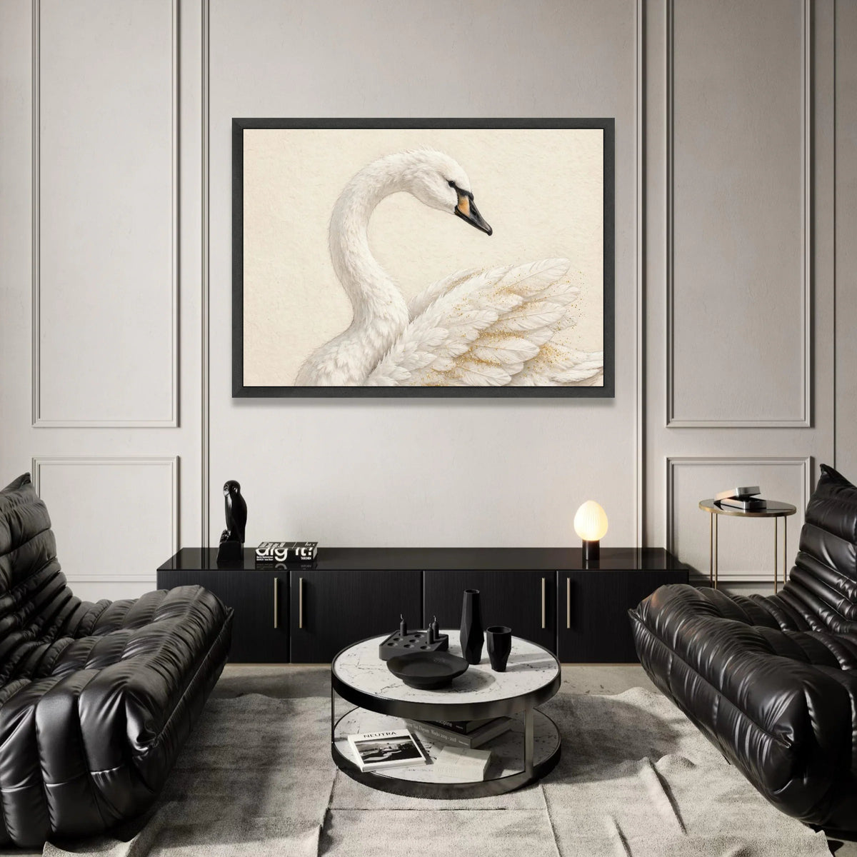 Elegant White Swan Canvas Wall Art, Graceful Bird Feather Design, Serene Animal Decor, Soft Neutral Home Decoration Canvas Print Art