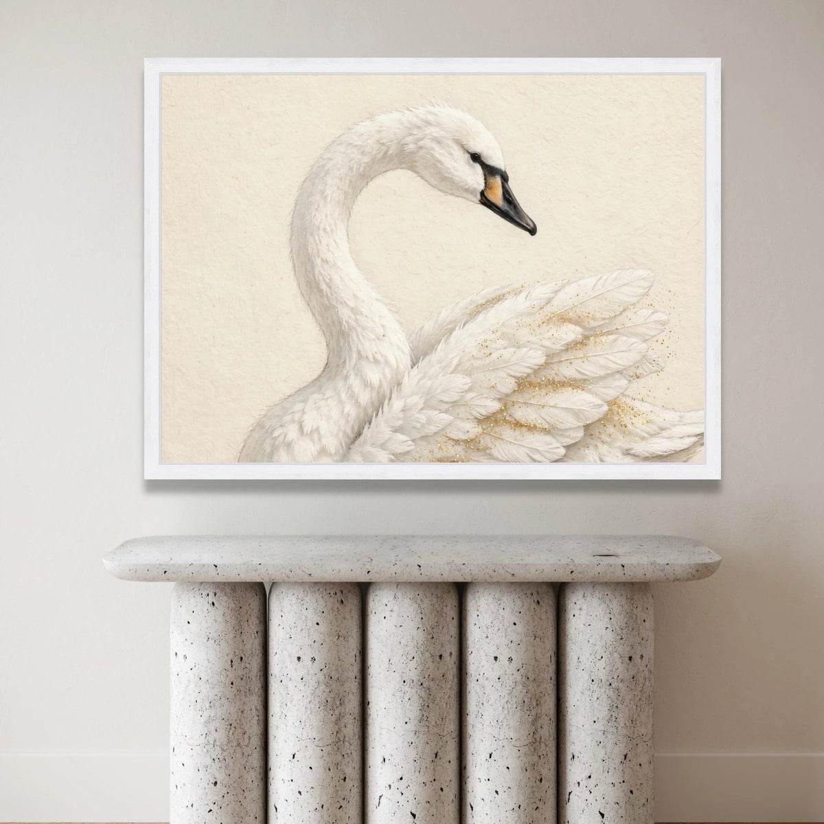 Elegant White Swan Canvas Wall Art, Graceful Bird Feather Design, Serene Animal Decor, Soft Neutral Home Decoration Canvas Print Art