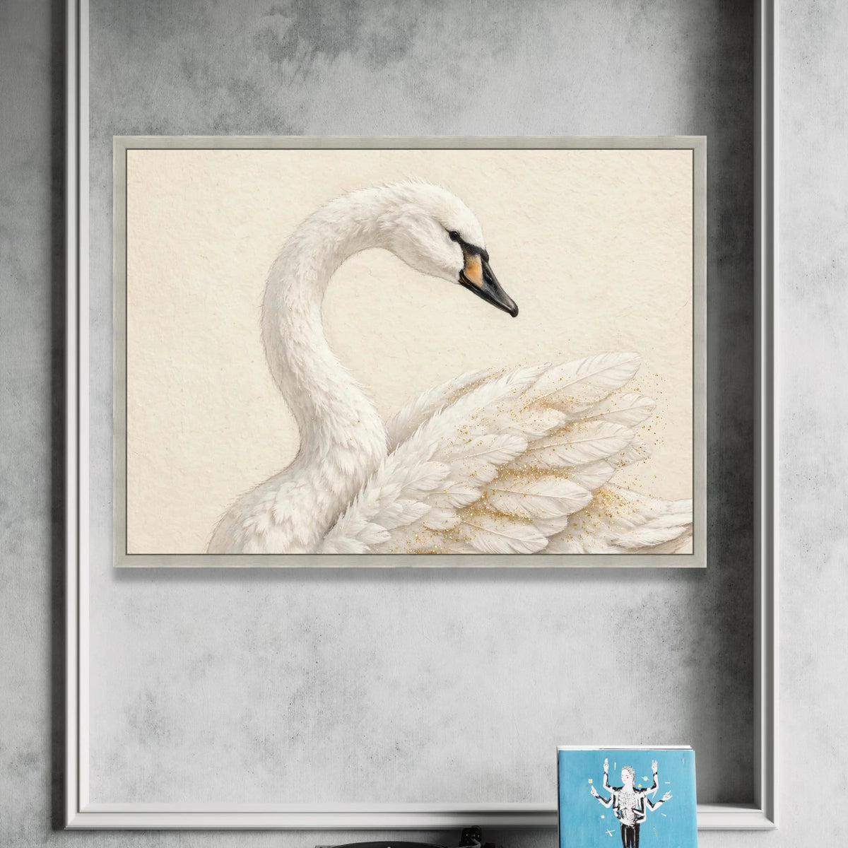 Elegant White Swan Canvas Wall Art, Graceful Bird Feather Design, Serene Animal Decor, Soft Neutral Home Decoration Canvas Print Art