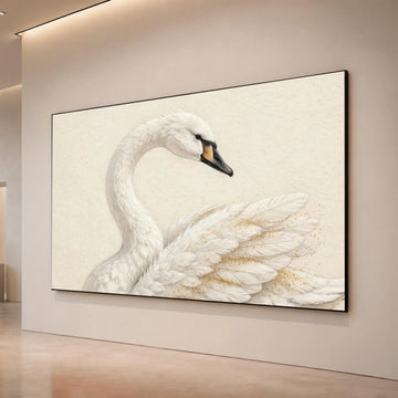 Elegant White Swan Canvas Wall Art, Graceful Bird Feather Design, Serene Animal Decor, Soft Neutral Home Decoration Canvas Print Art