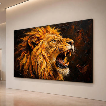 Roaring Lion Canvas Wall Art, Fierce Animal Portrait, Wildlife Home Decor, Bold Mane Painting, Jungle Animal Canvas Art, Canvas Print Art