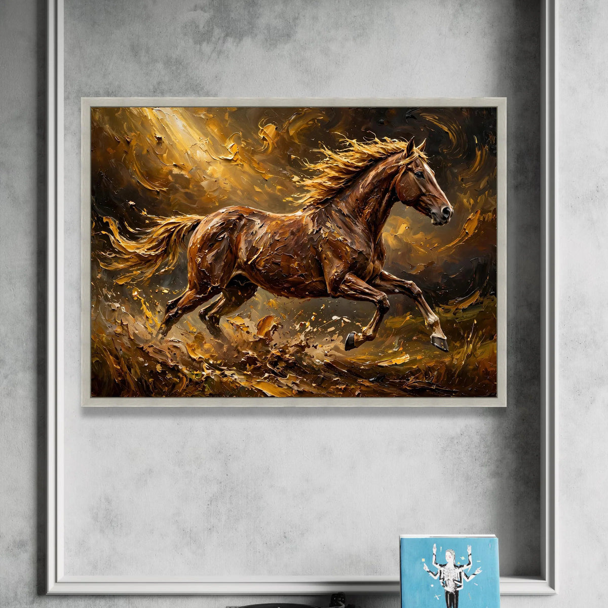 Majestic Running Horse Canvas Wall Art, Brown Stallion Painting, Energetic Animal Print, Dynamic Equestrian Decor, Living Canvas Print Art