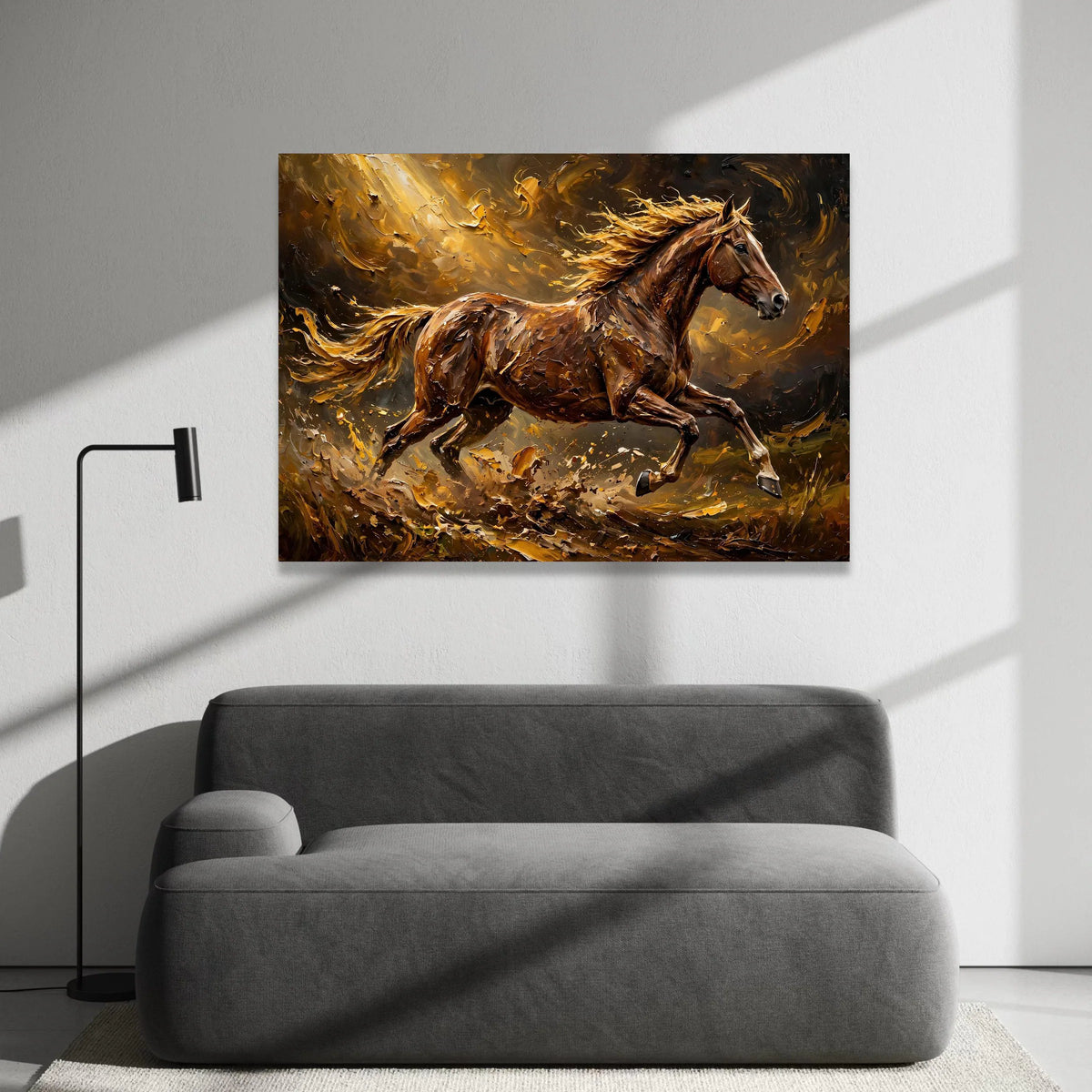 Majestic Running Horse Canvas Wall Art, Brown Stallion Painting, Energetic Animal Print, Dynamic Equestrian Decor, Living Canvas Print Art
