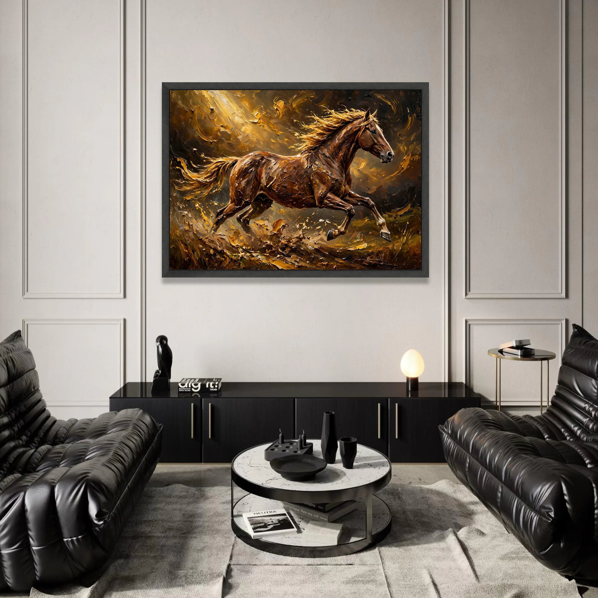Majestic Running Horse Canvas Wall Art, Brown Stallion Painting, Energetic Animal Print, Dynamic Equestrian Decor, Living Canvas Print Art