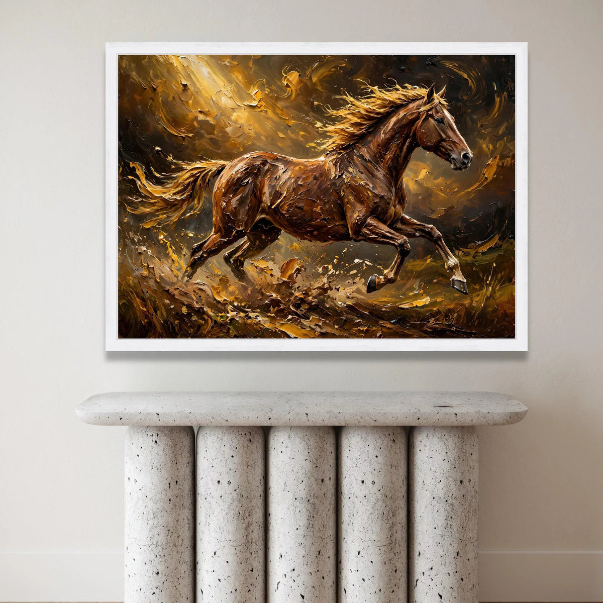 Majestic Running Horse Canvas Wall Art, Brown Stallion Painting, Energetic Animal Print, Dynamic Equestrian Decor, Living Canvas Print Art