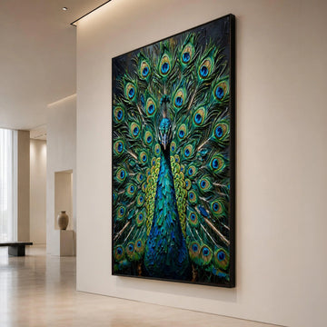 Majestic Peacock Display, Vibrant Feather Canvas, Exotic Bird Wall Art, Nature Wildlife Canvas, Colorful Home Decoration, Canvas Print Art