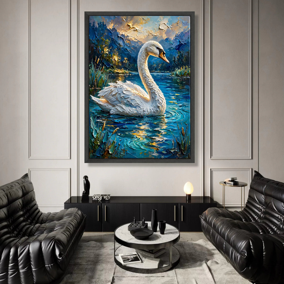 Majestic Swan at Sunset, Lake Nature Canvas Wall Art, Serene Water Scene, Wildlife Animal Canvas, Tranquil Home Decor Canvas Print Art