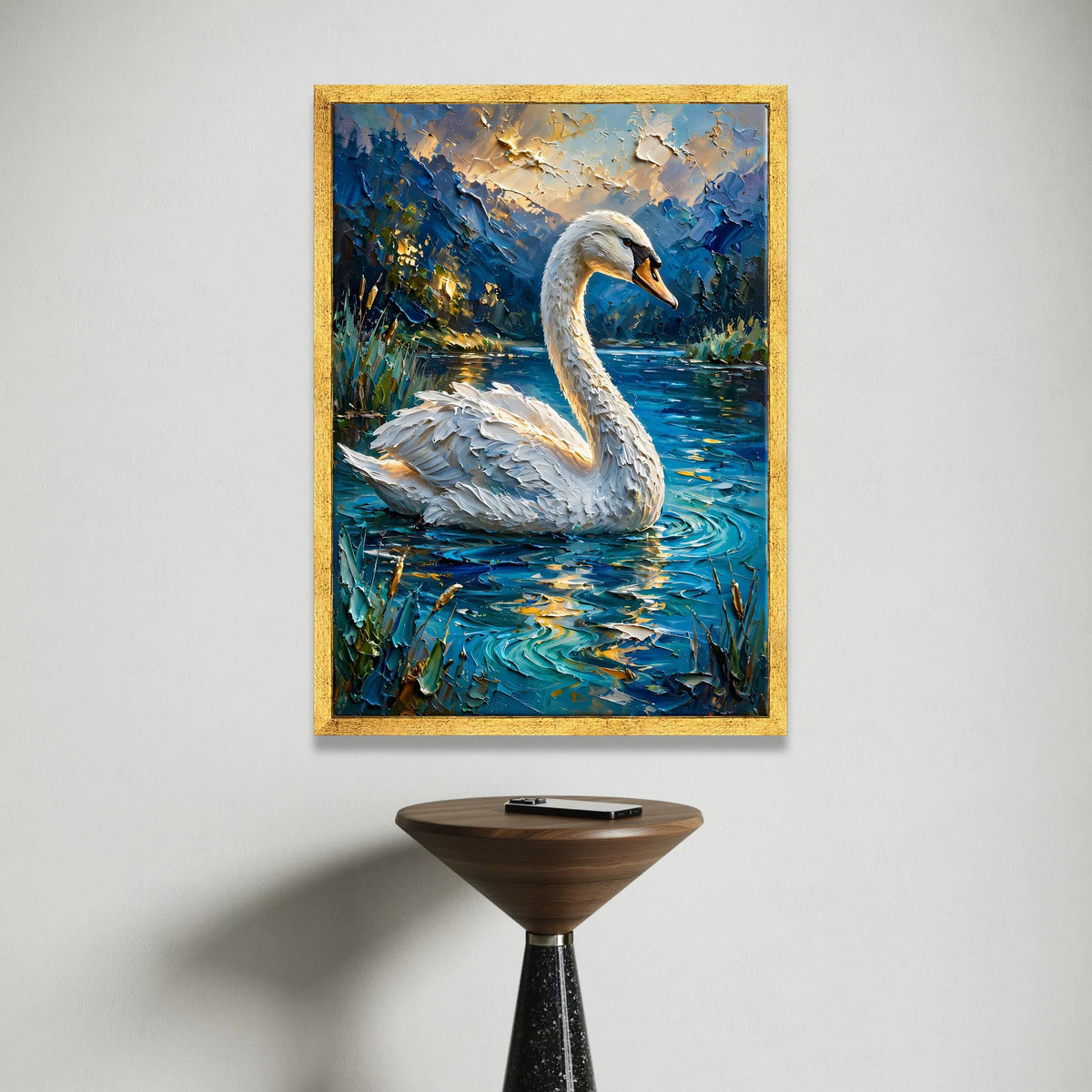 Majestic Swan at Sunset, Lake Nature Canvas Wall Art, Serene Water Scene, Wildlife Animal Canvas, Tranquil Home Decor Canvas Print Art