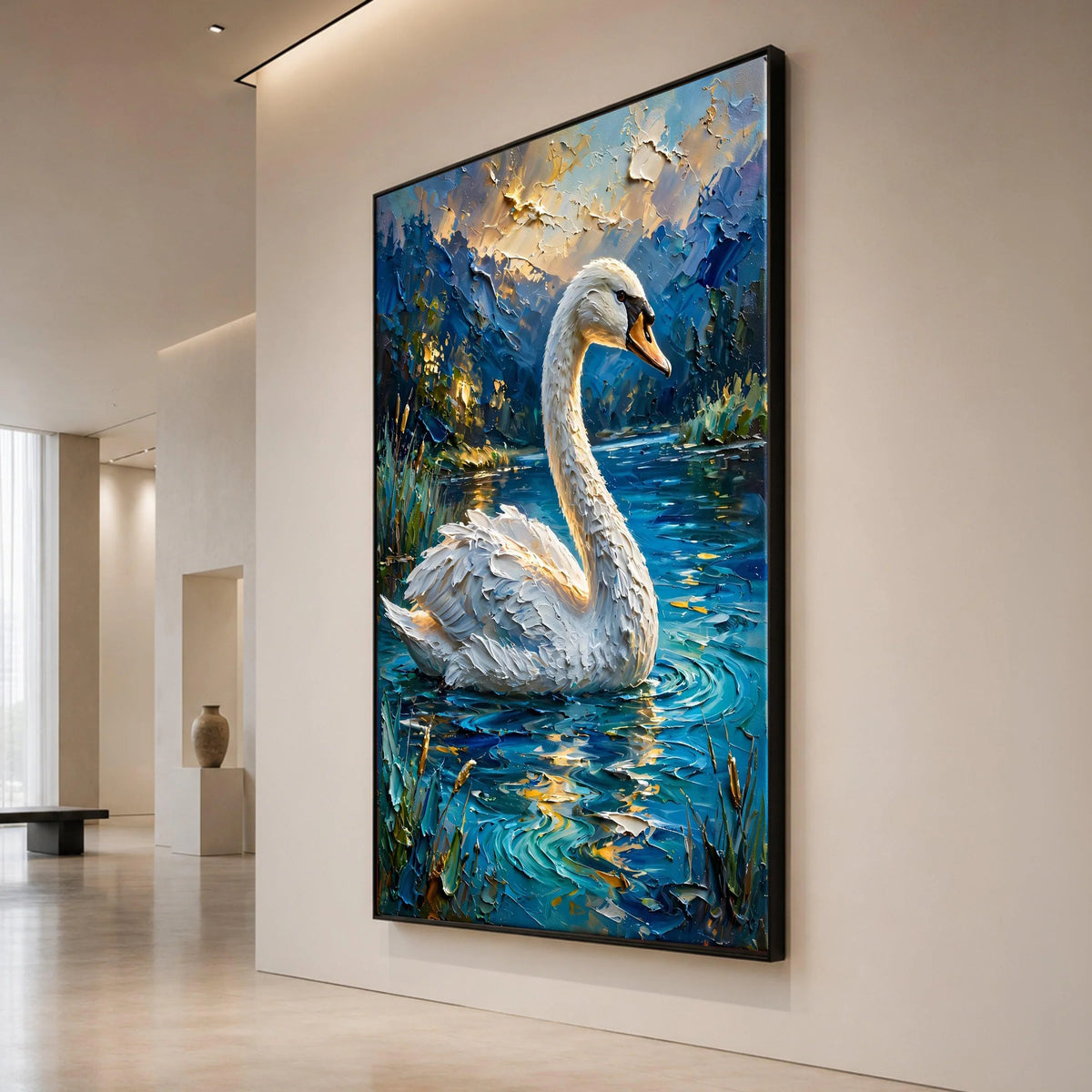 Majestic Swan at Sunset, Lake Nature Canvas Wall Art, Serene Water Scene, Wildlife Animal Canvas, Tranquil Home Decor Canvas Print Art