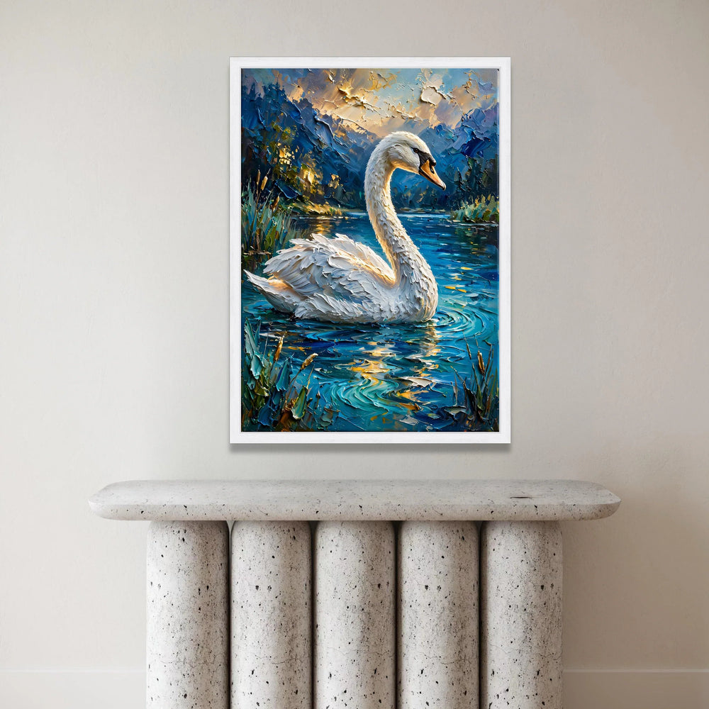 Majestic Swan at Sunset, Lake Nature Canvas Wall Art, Serene Water Scene, Wildlife Animal Canvas, Tranquil Home Decor Canvas Print Art