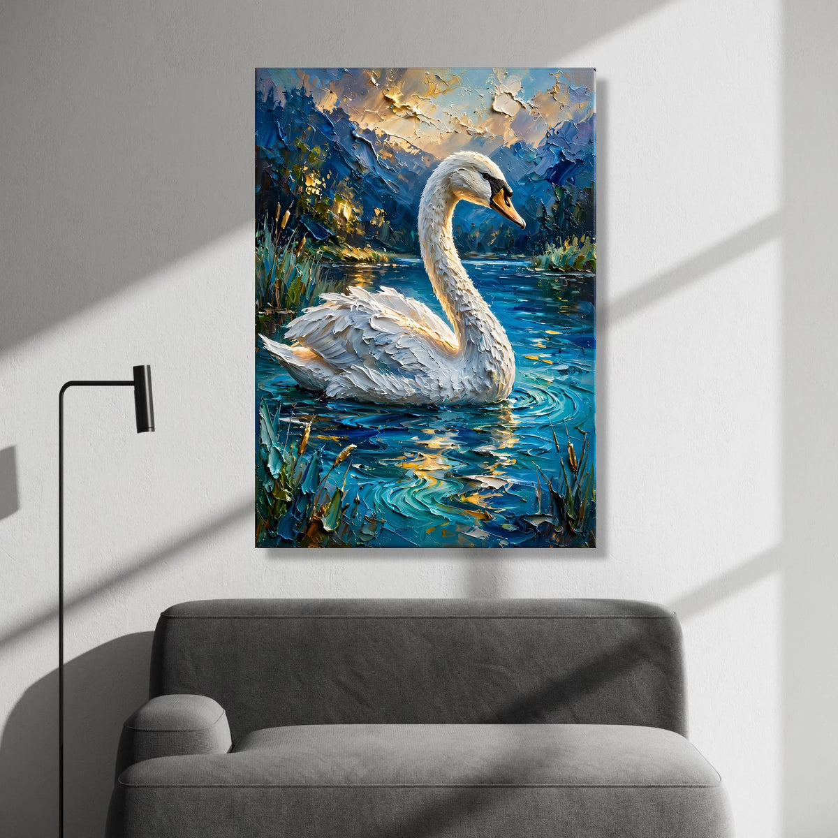 Majestic Swan at Sunset, Lake Nature Canvas Wall Art, Serene Water Scene, Wildlife Animal Canvas, Tranquil Home Decor Canvas Print Art