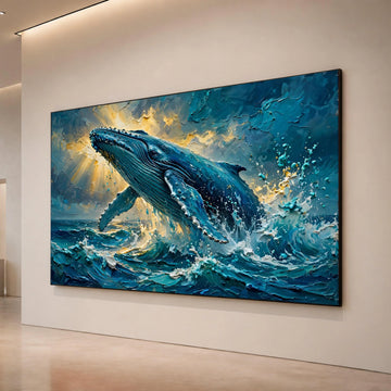 Majestic Whale Breach Canvas, Ocean Wave Wall Art, Sea Life Canvas Decoration, Marine Wildlife Canvas, Blue Whale Home Art Canvas Print Art