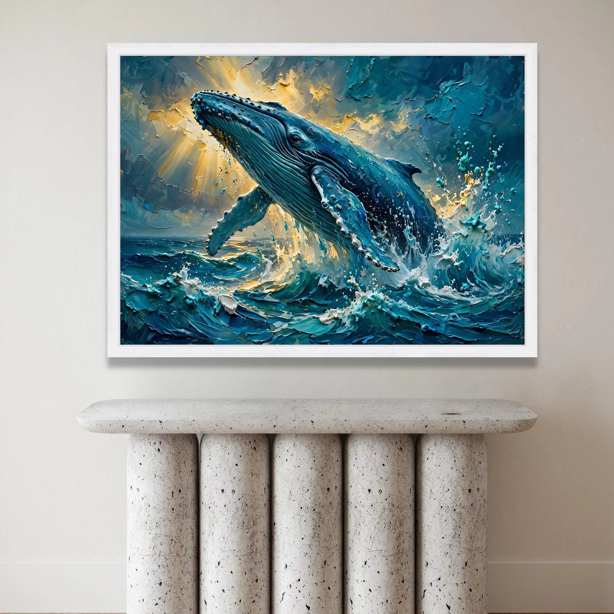 Majestic Whale Breach Canvas, Ocean Wave Wall Art, Sea Life Canvas Decoration, Marine Wildlife Canvas, Blue Whale Home Art Canvas Print Art