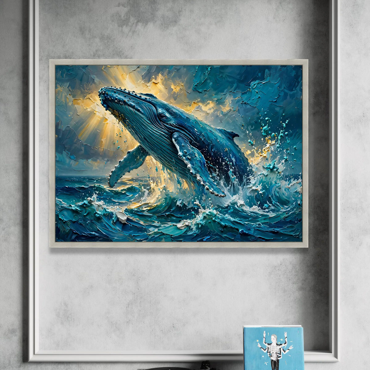 Majestic Whale Breach Canvas, Ocean Wave Wall Art, Sea Life Canvas Decoration, Marine Wildlife Canvas, Blue Whale Home Art Canvas Print Art