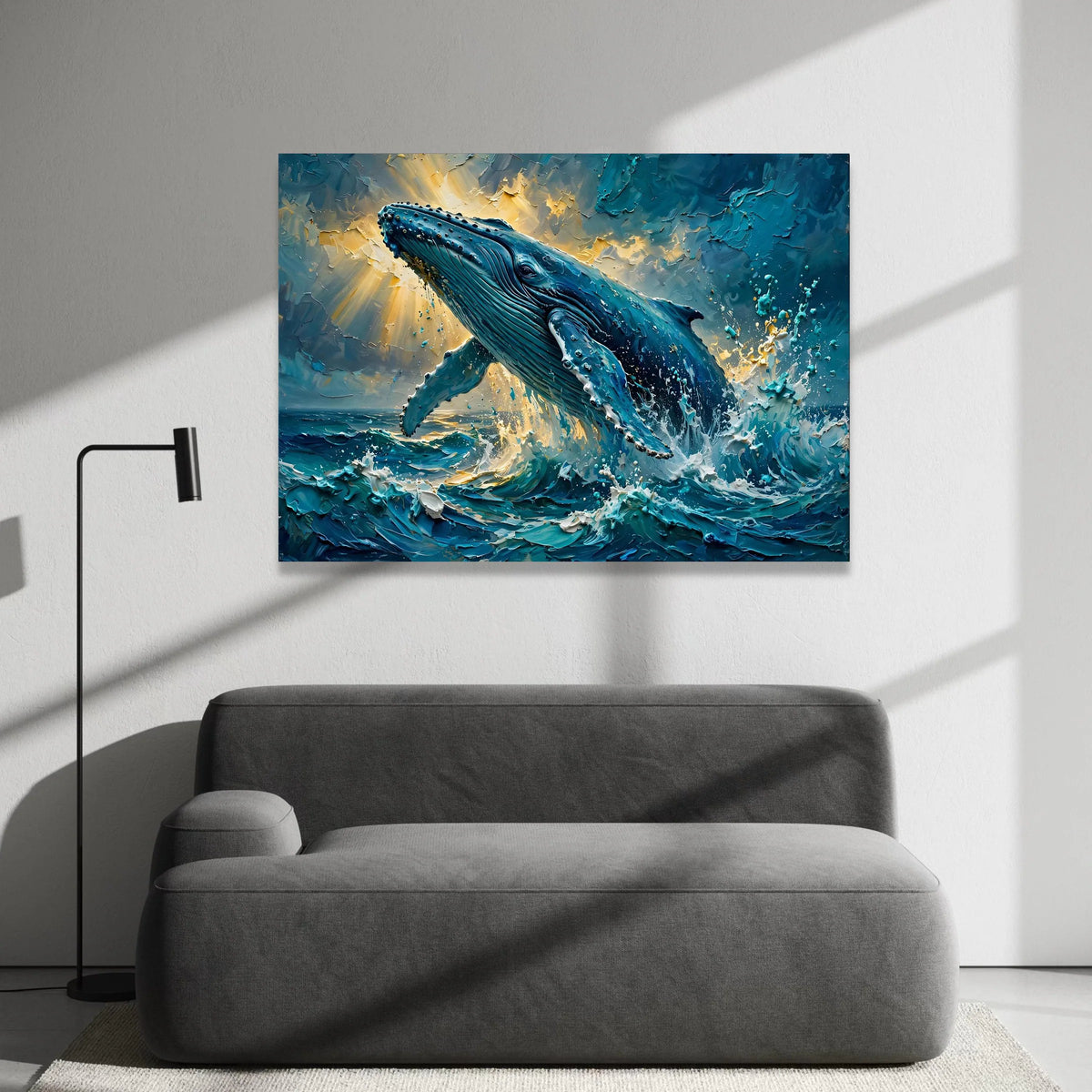 Majestic Whale Breach Canvas, Ocean Wave Wall Art, Sea Life Canvas Decoration, Marine Wildlife Canvas, Blue Whale Home Art Canvas Print Art