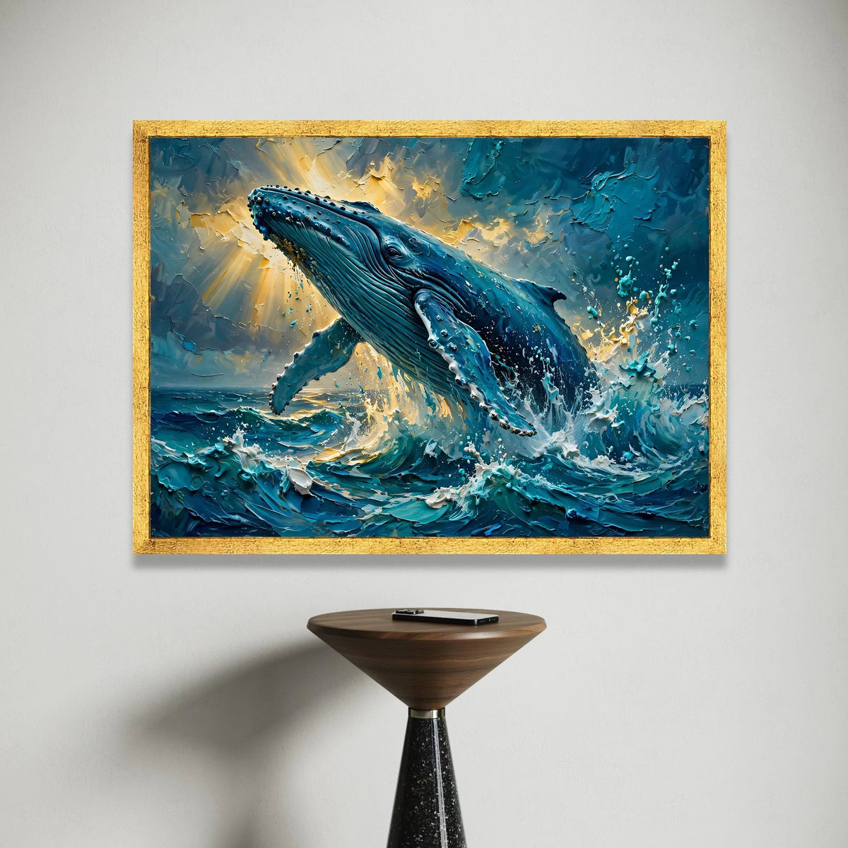 Majestic Whale Breach Canvas, Ocean Wave Wall Art, Sea Life Canvas Decoration, Marine Wildlife Canvas, Blue Whale Home Art Canvas Print Art