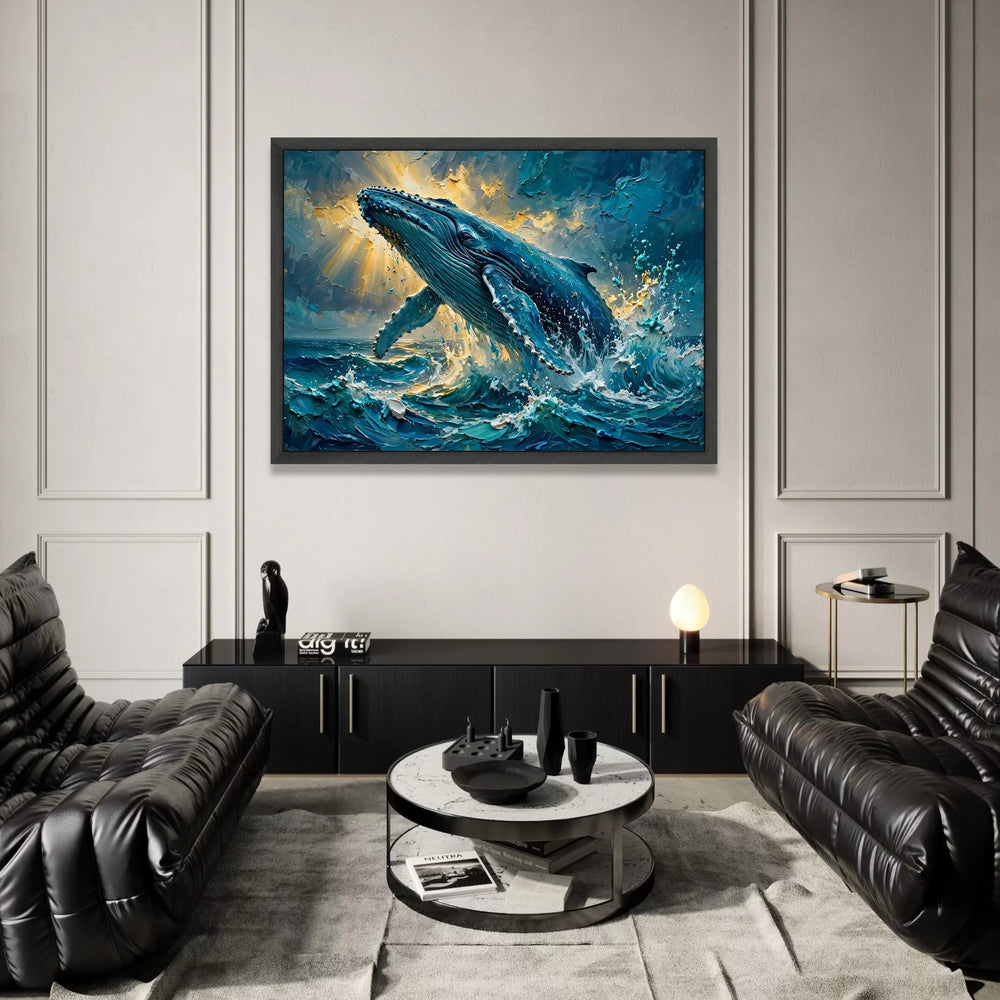 Majestic Whale Breach Canvas, Ocean Wave Wall Art, Sea Life Canvas Decoration, Marine Wildlife Canvas, Blue Whale Home Art Canvas Print Art