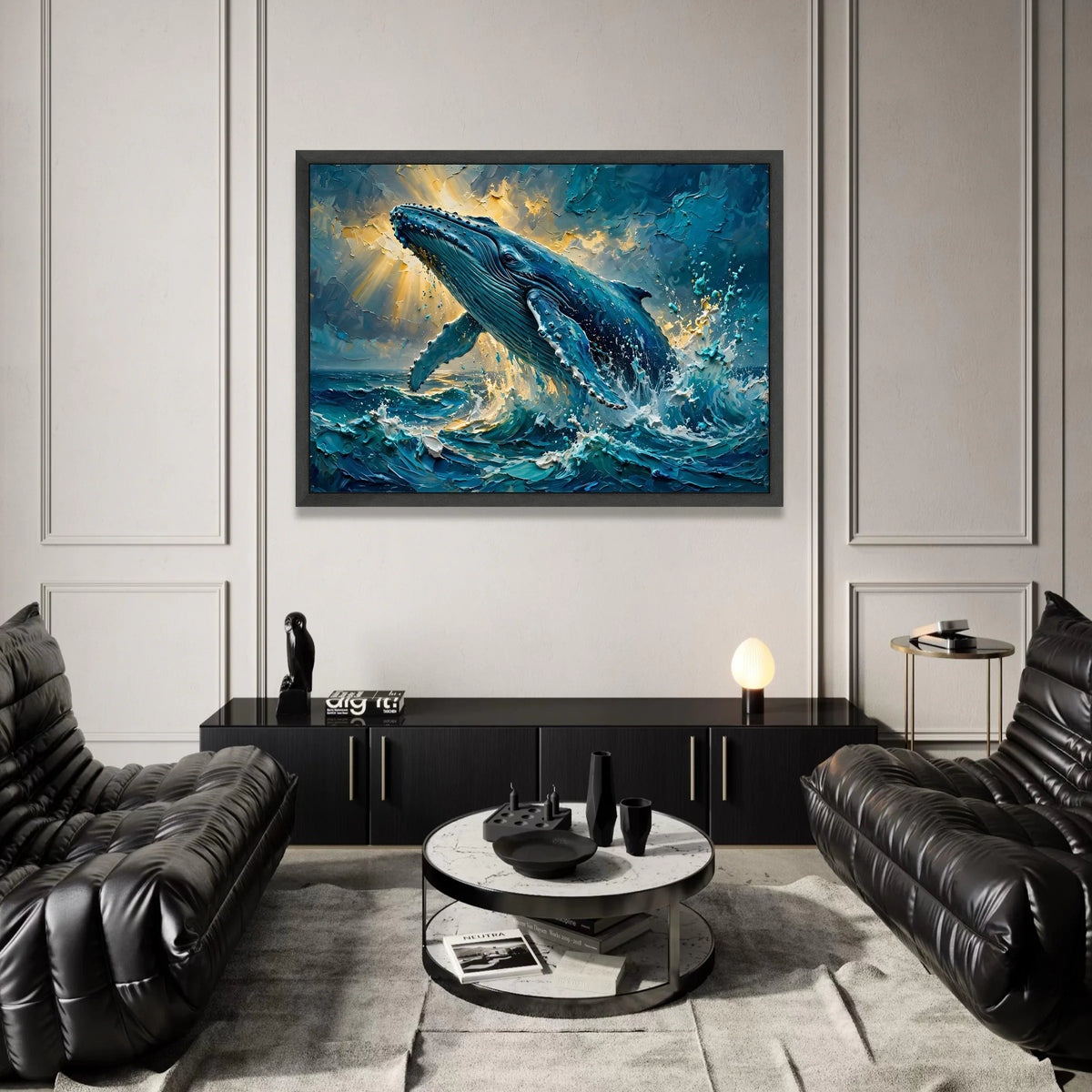 Majestic Whale Breach Canvas, Ocean Wave Wall Art, Sea Life Canvas Decoration, Marine Wildlife Canvas, Blue Whale Home Art Canvas Print Art