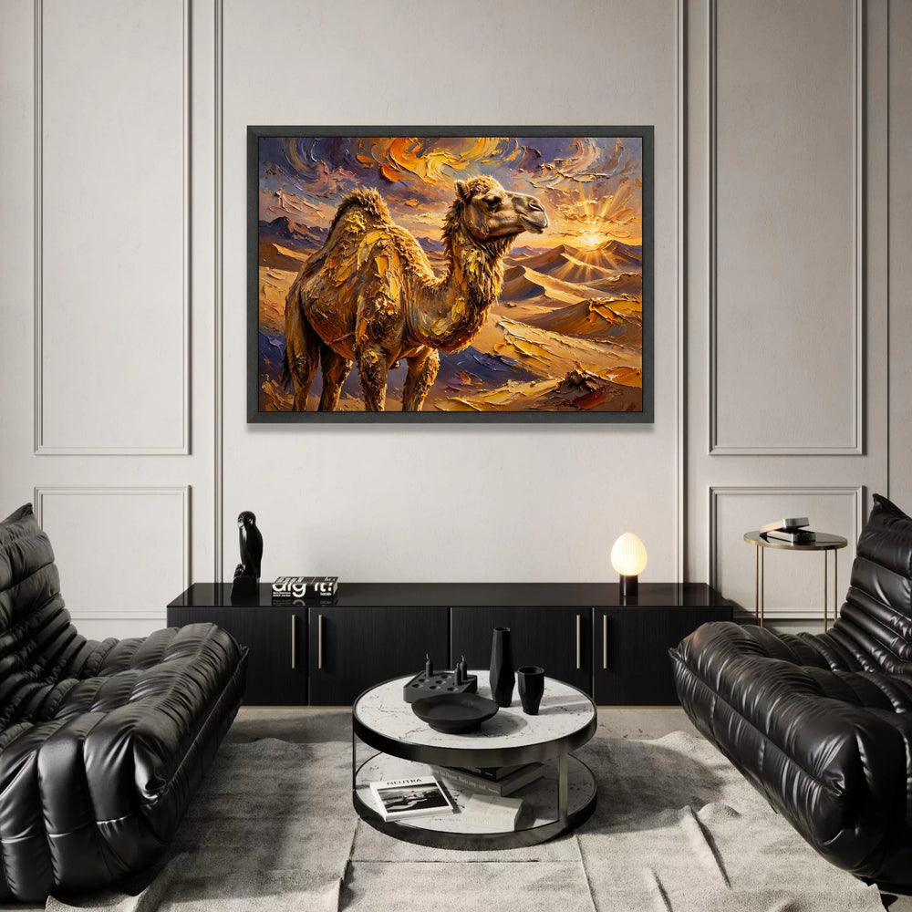 Desert Camel Sunset Canvas Wall Art, Middle Eastern Wildlife Painting, Warm Landscape Canvas, Animal Portrait Decoration, Canvas Print Art