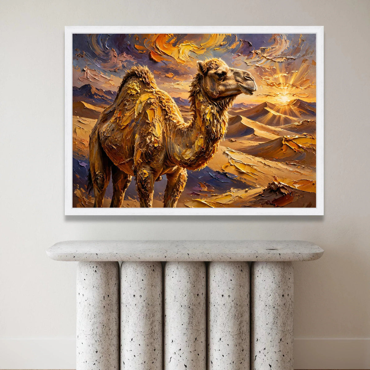 Desert Camel Sunset Canvas Wall Art, Middle Eastern Wildlife Painting, Warm Landscape Canvas, Animal Portrait Decoration, Canvas Print Art