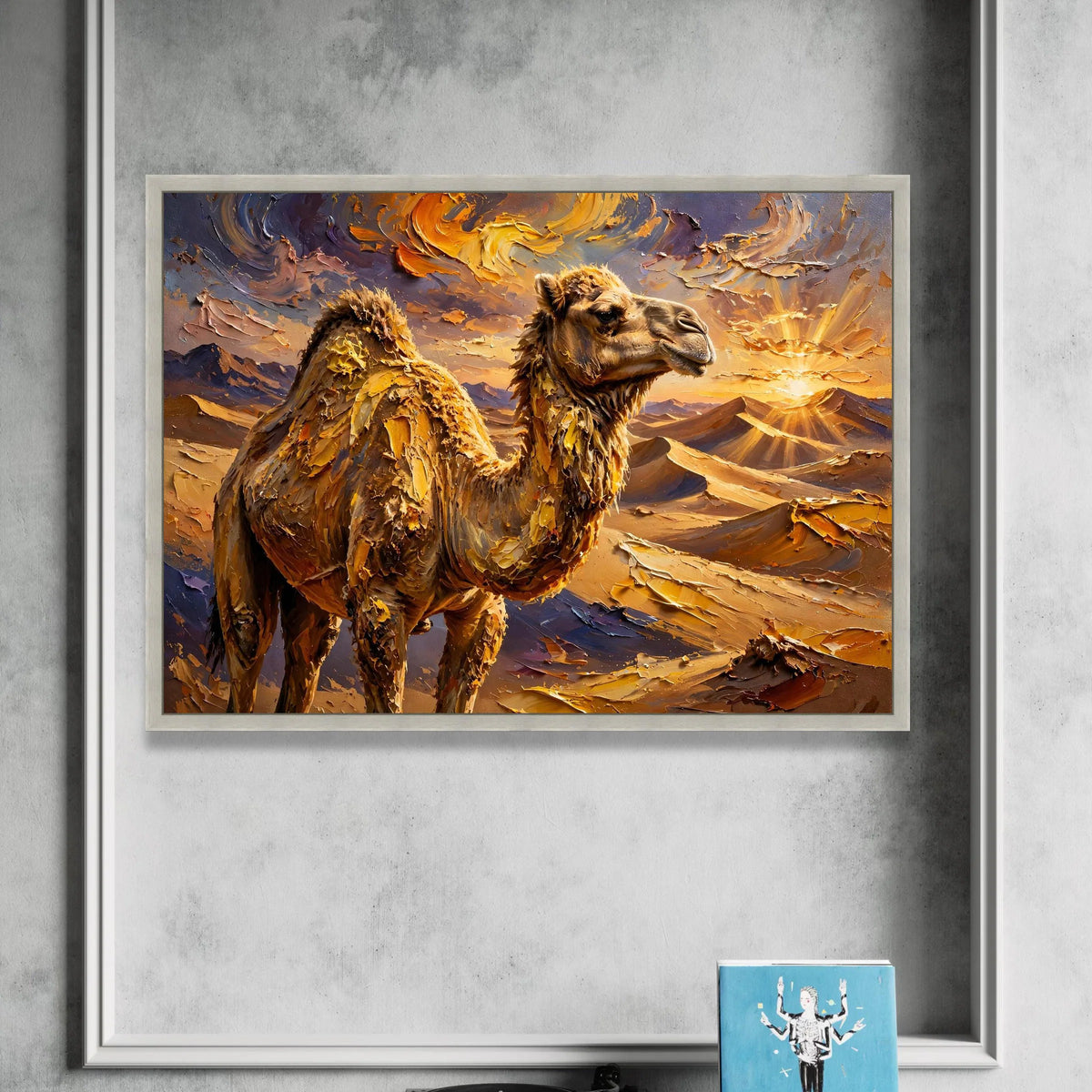 Desert Camel Sunset Canvas Wall Art, Middle Eastern Wildlife Painting, Warm Landscape Canvas, Animal Portrait Decoration, Canvas Print Art
