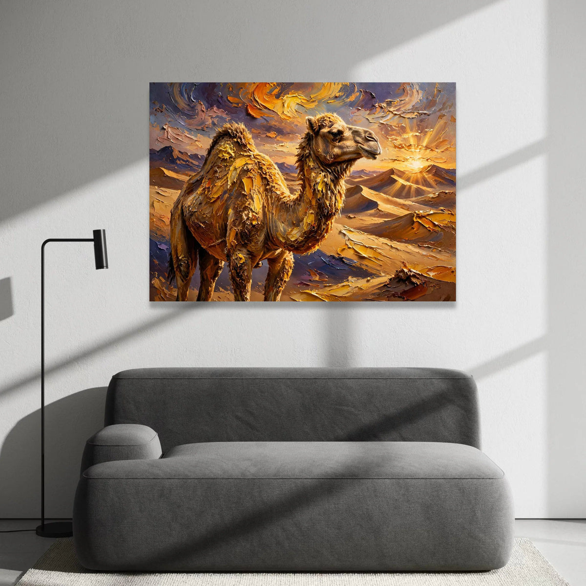 Desert Camel Sunset Canvas Wall Art, Middle Eastern Wildlife Painting, Warm Landscape Canvas, Animal Portrait Decoration, Canvas Print Art
